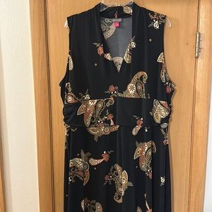 Vince Camuto Sleeveless Paisley Maxi Dress Black Gold Plus Size 3X